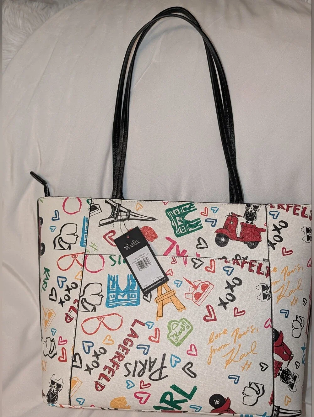 Karl Lagerfeld Paris Adele Tote Bag Graffiti Print White Multi NWT Missing Charm